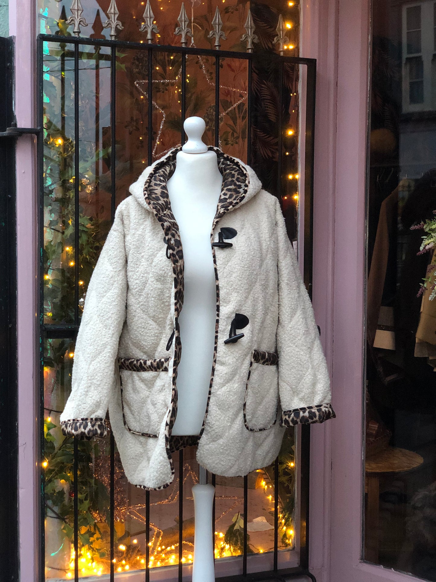 Cream TeddyBear Jacket With Animal Print