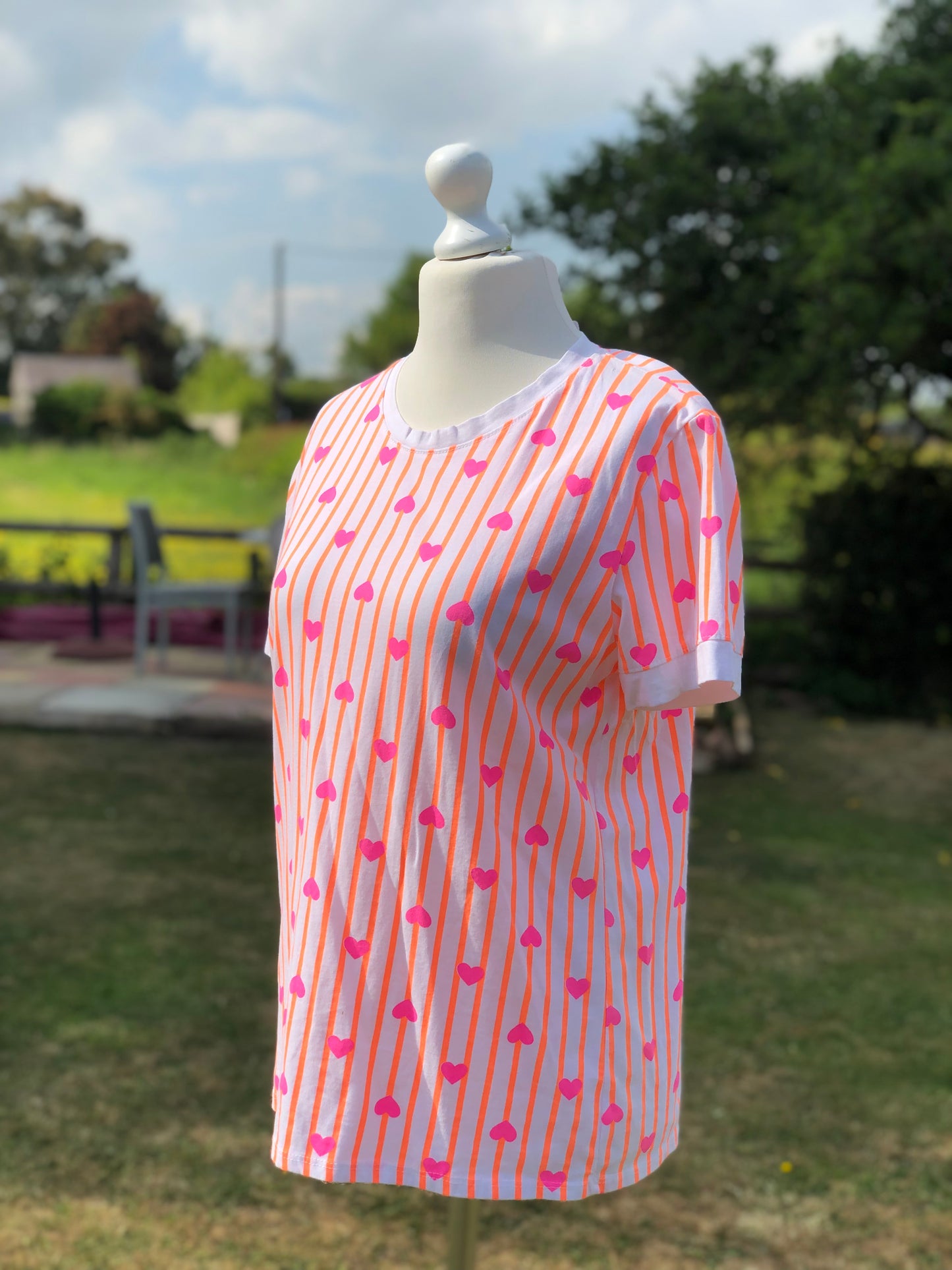 Heart T Shirt - Orange / Pink