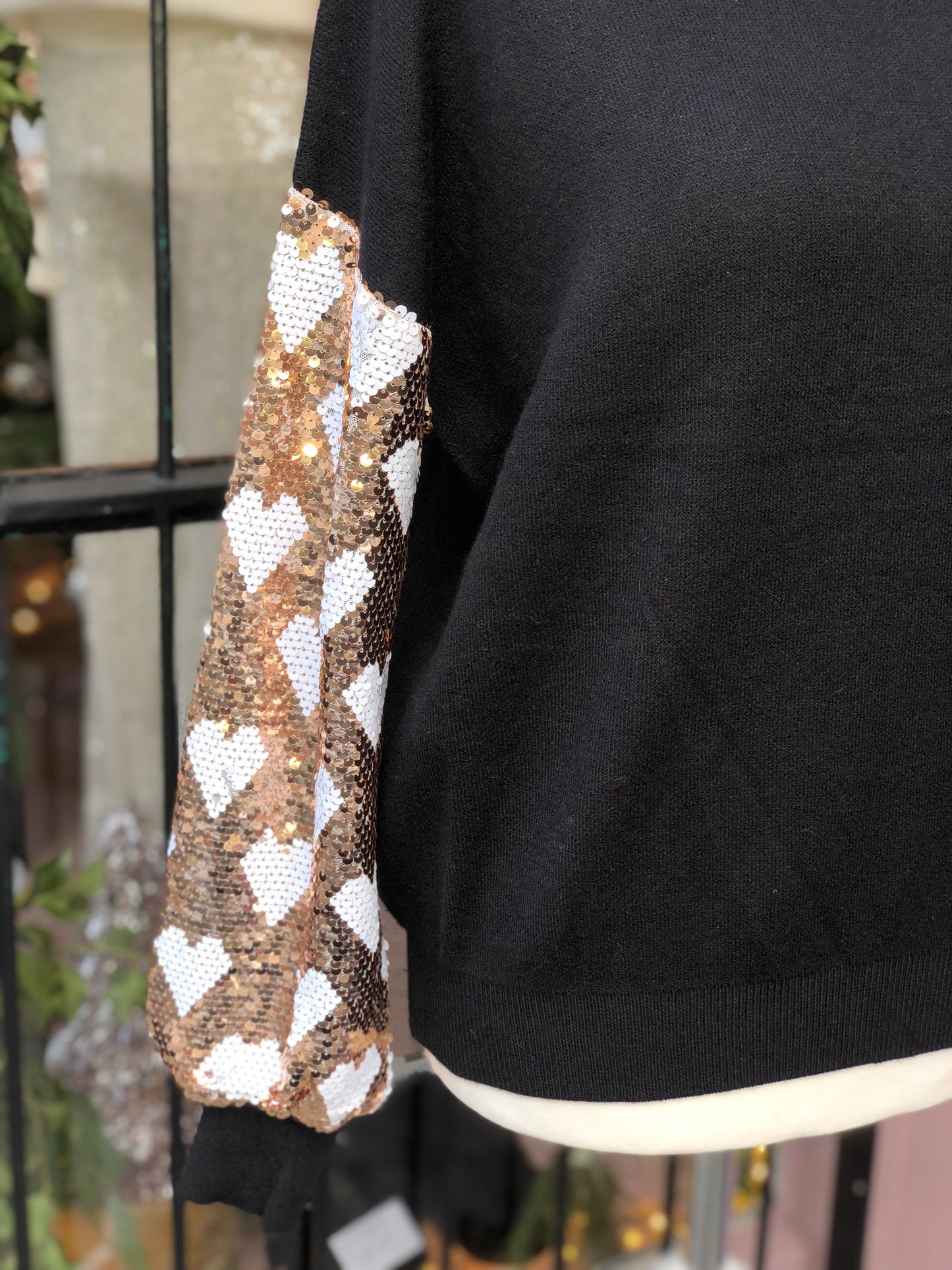 Sequin Sleeve Jumper - Black