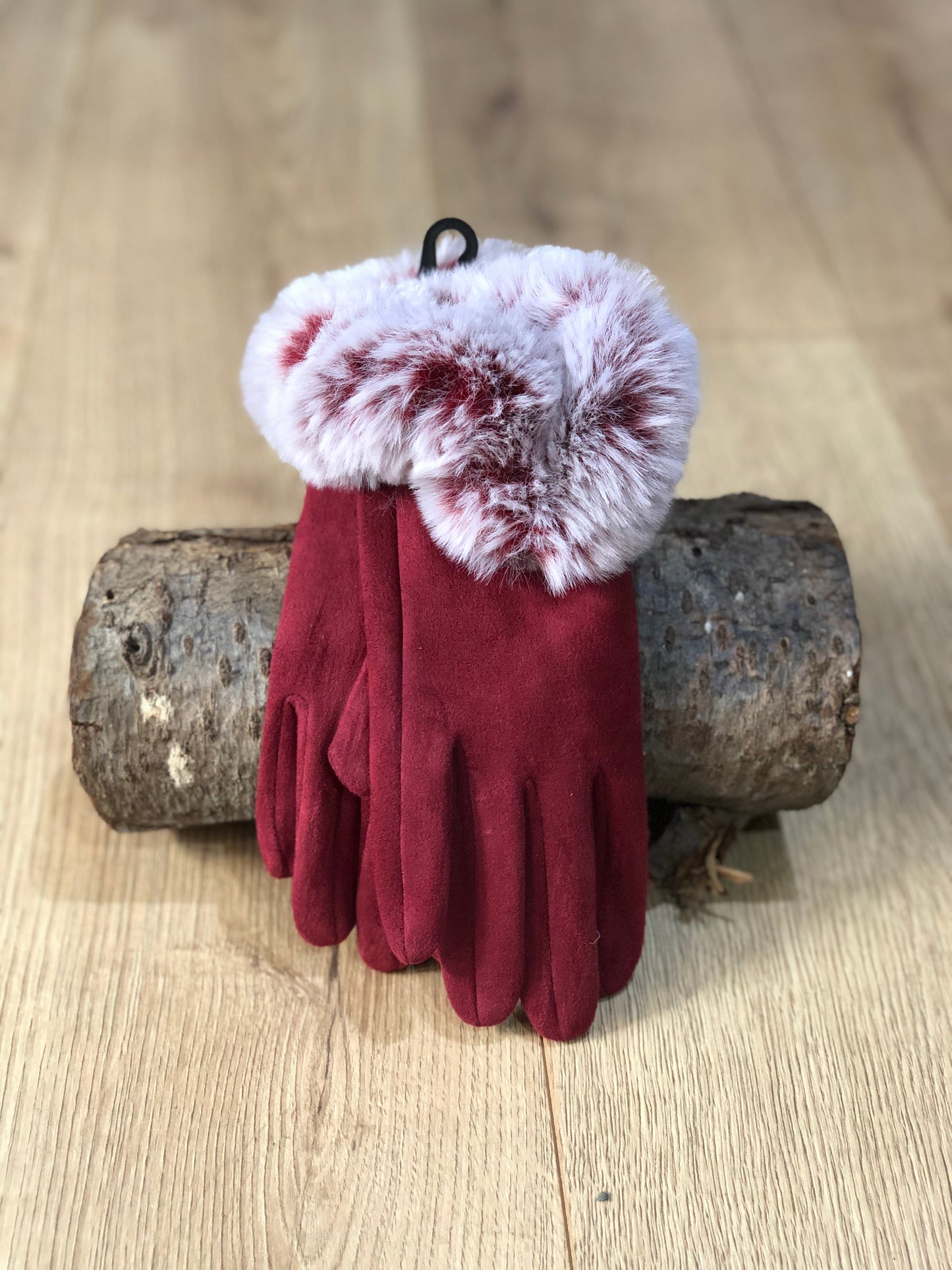 Red Faux Fur Cuff Gloves