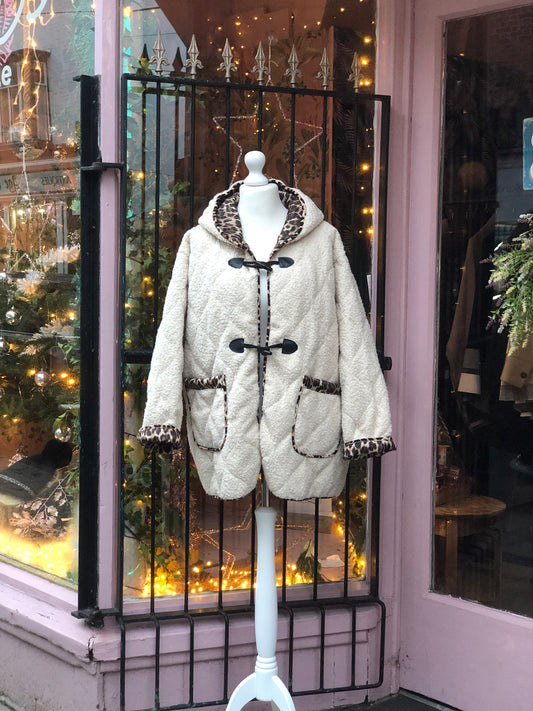 Cream TeddyBear Jacket With Animal Print