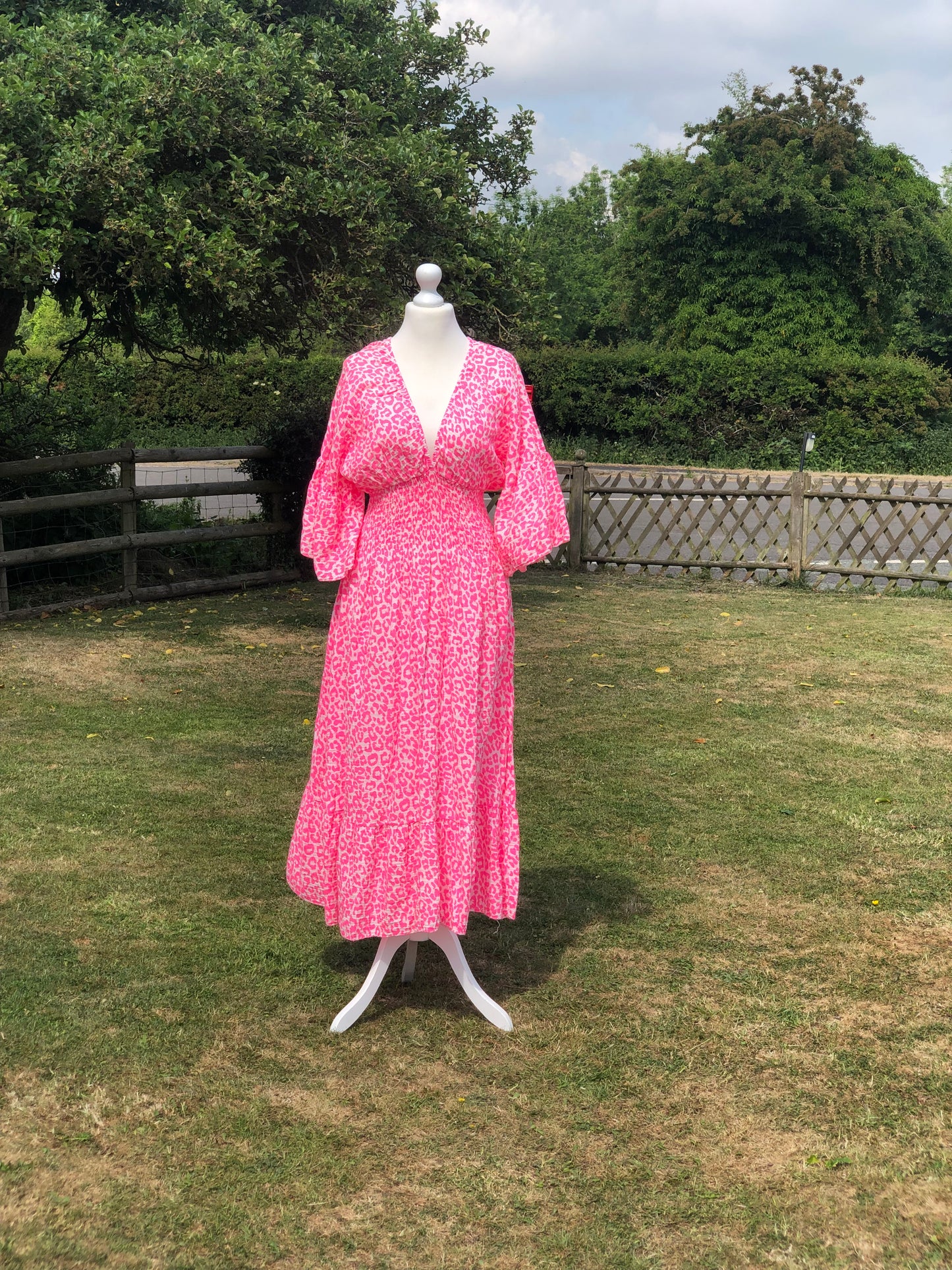Animal Print Maxi Dress - Neon Pink