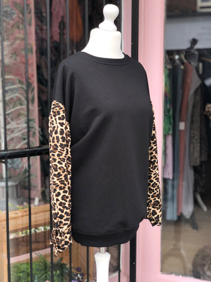 Animal Print Sleeve Sweater