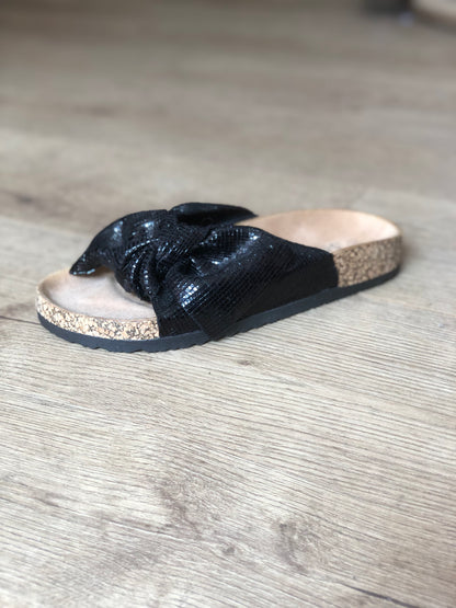 Black Sparkle Bow Sliders