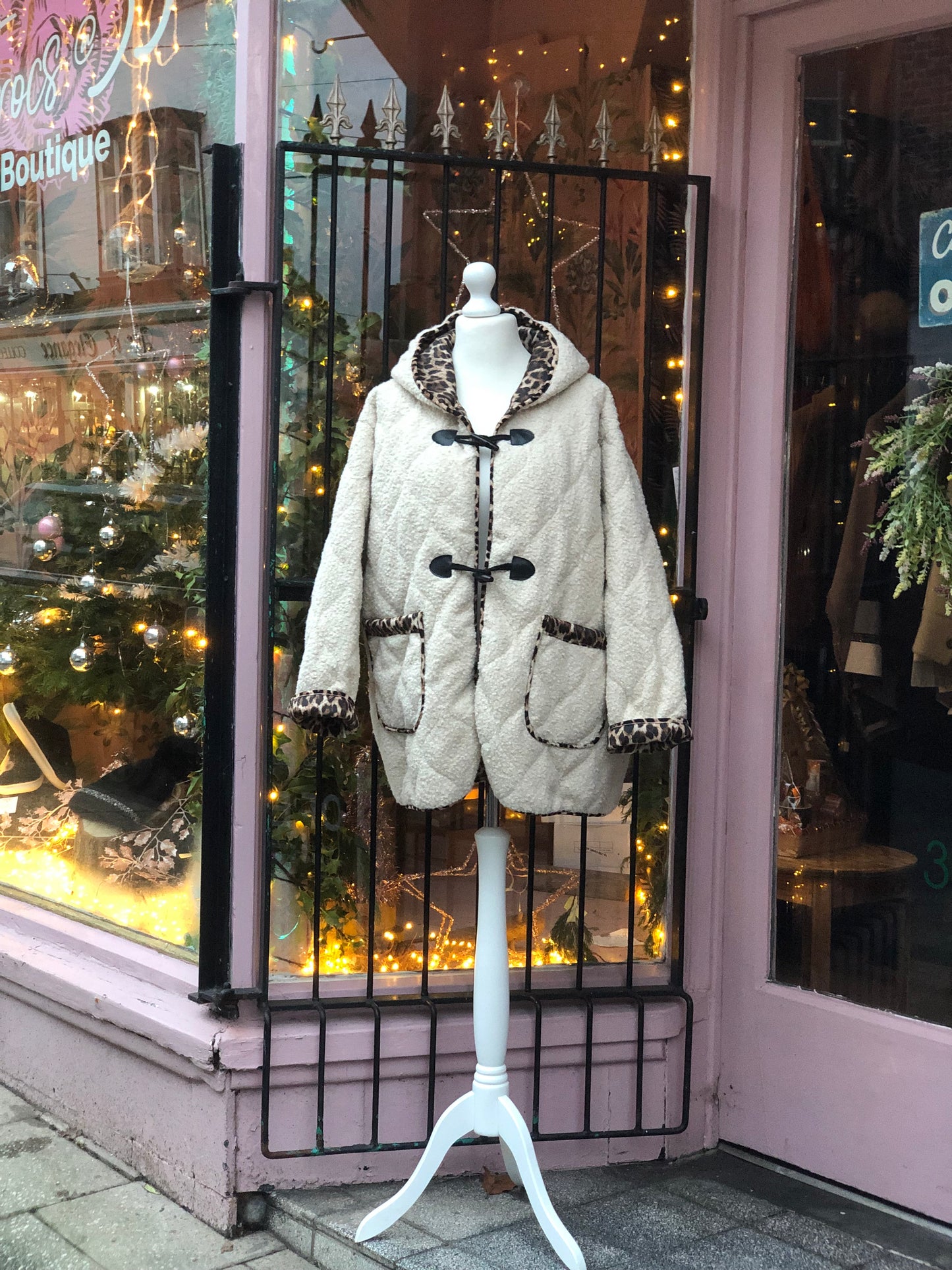 Cream TeddyBear Jacket With Animal Print