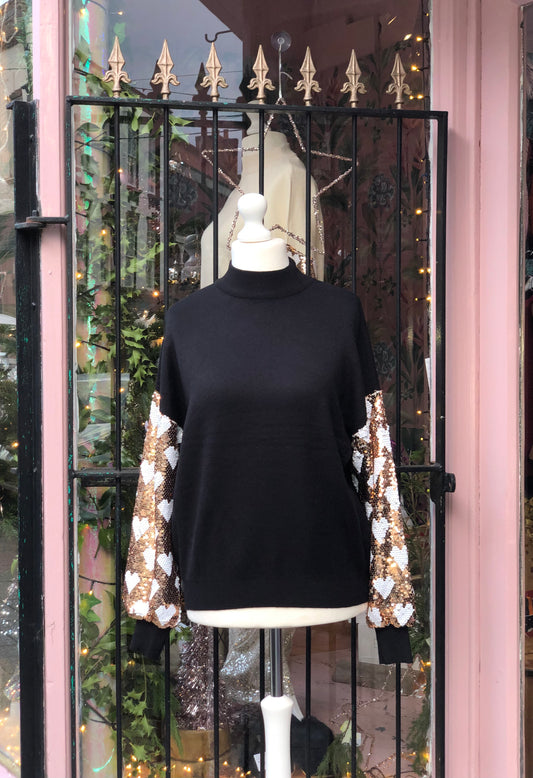 Sequin Sleeve Jumper - Black