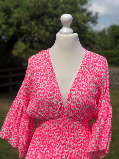 Animal Print Maxi Dress - Neon Pink