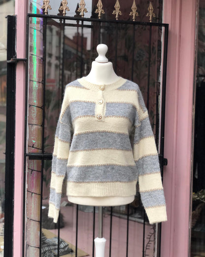 Stripe Knit Jumper With Decorative Buttons