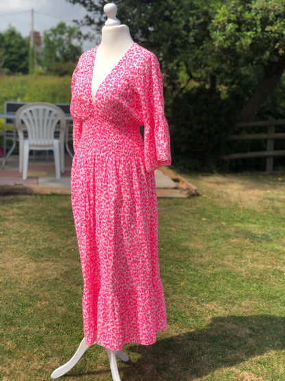 Animal Print Maxi Dress - Neon Pink