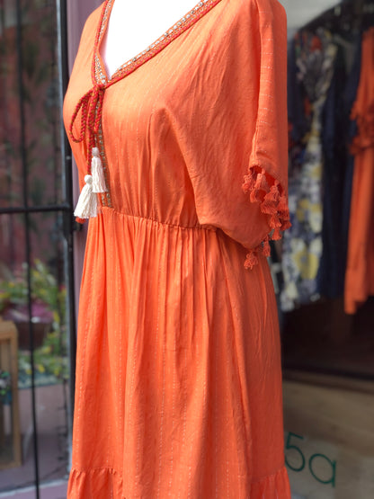 Tassel Midi Dress - Coral