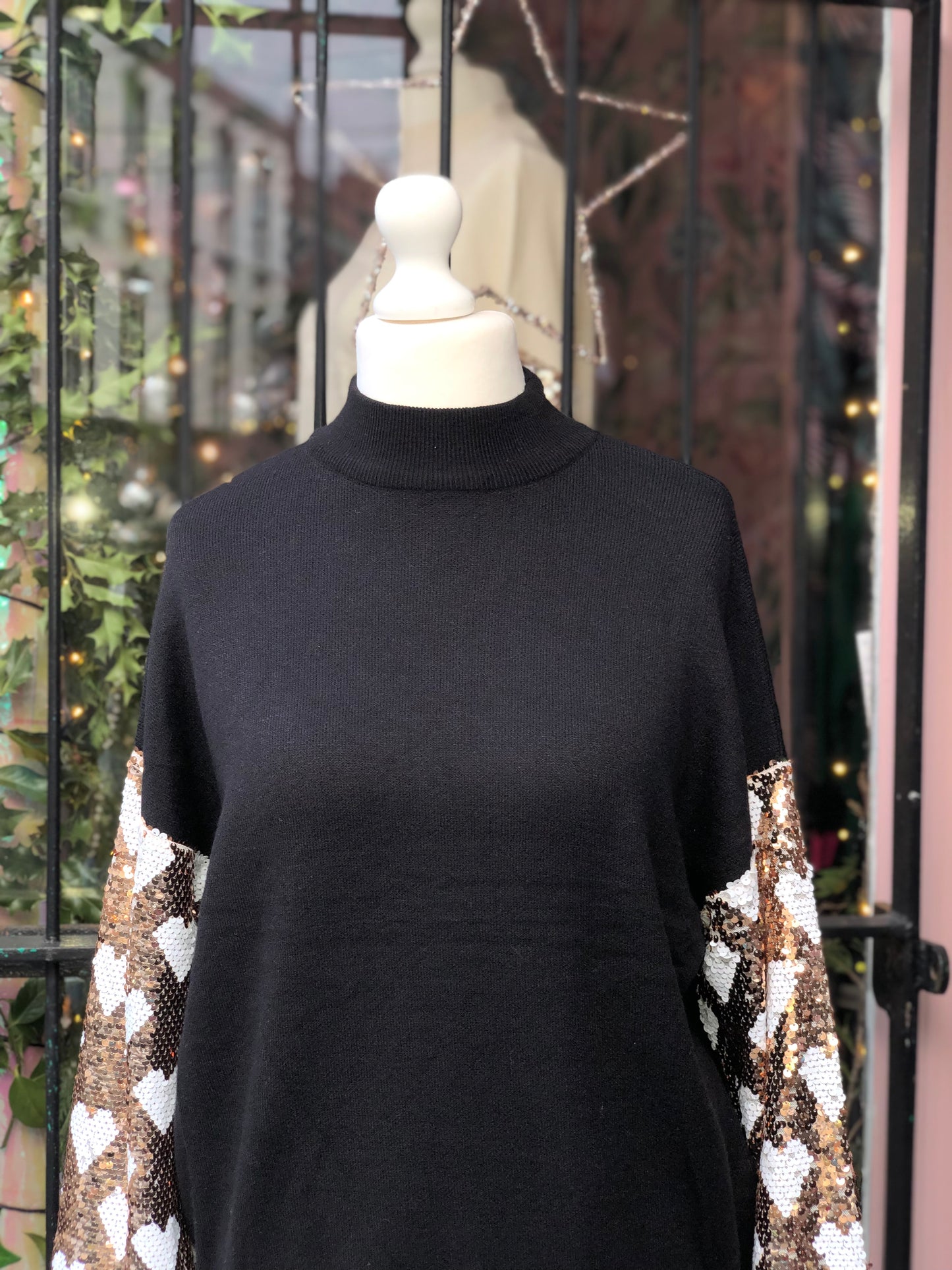 Sequin Sleeve Jumper - Black