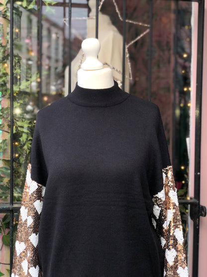 Sequin Sleeve Jumper - Black