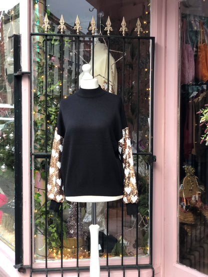 Sequin Sleeve Jumper - Black