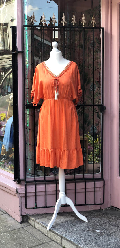 Tassel Midi Dress - Coral