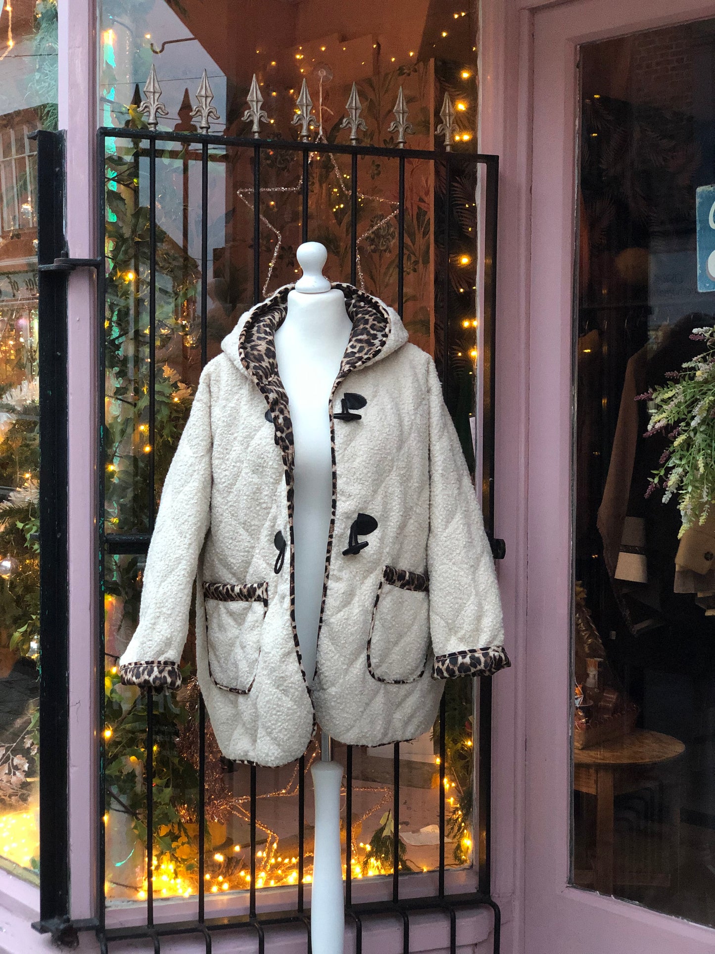 Cream TeddyBear Jacket With Animal Print
