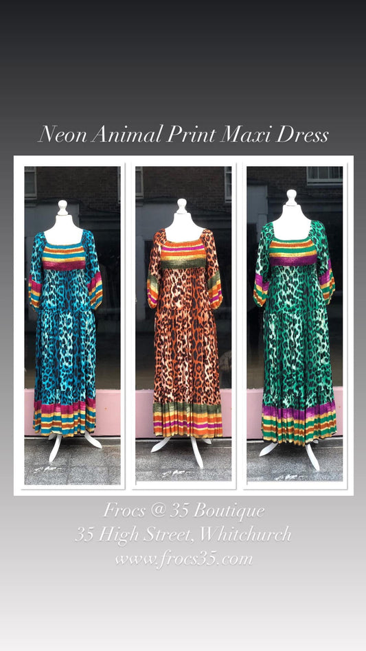 Neon Animal Print Maxi Dress