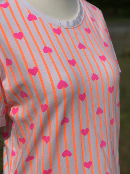 Heart T Shirt - Orange / Pink