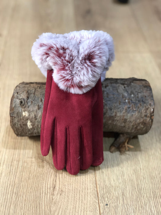 Red Faux Fur Cuff Gloves