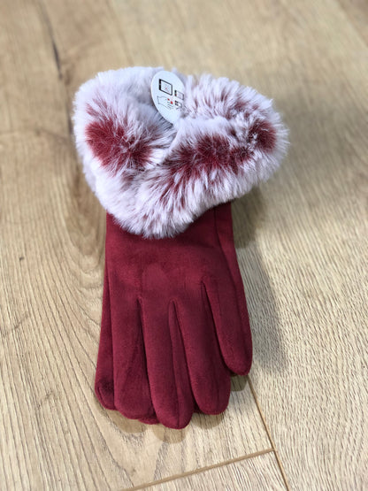 Red Faux Fur Cuff Gloves
