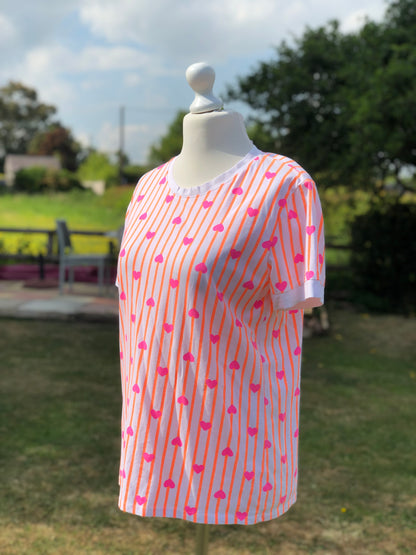 Heart T Shirt - Orange / Pink