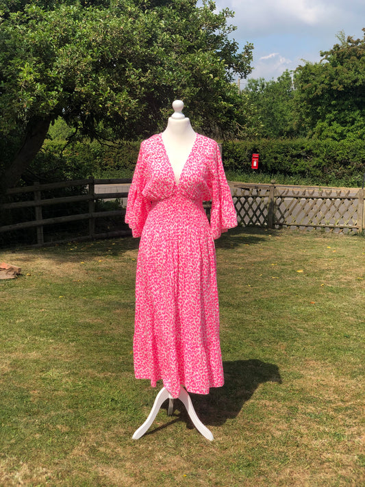 Animal Print Maxi Dress - Neon Pink