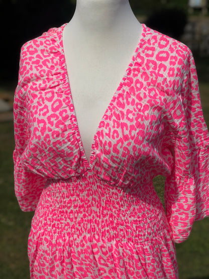 Animal Print Maxi Dress - Neon Pink