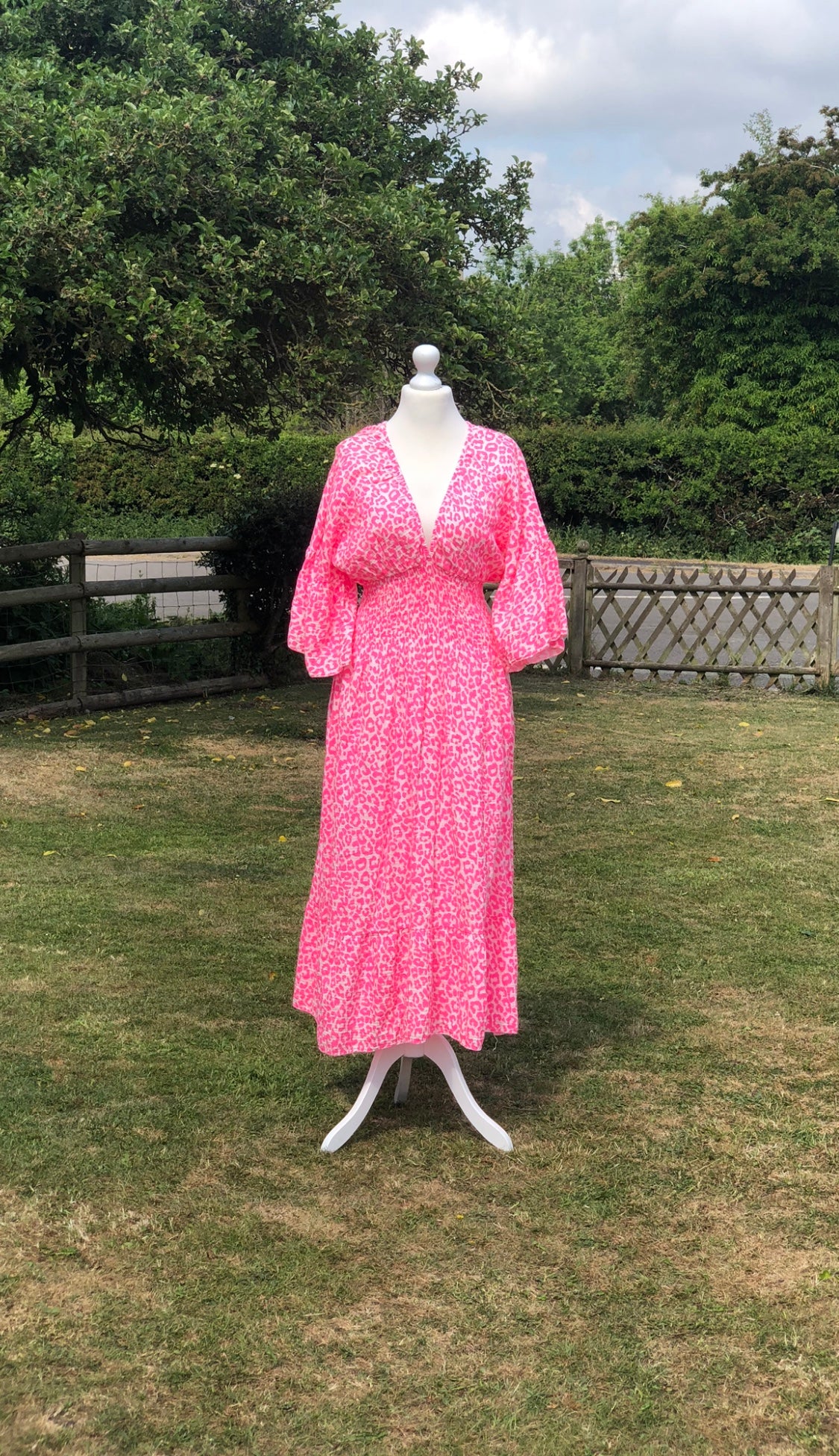 Animal Print Maxi Dress - Neon Pink