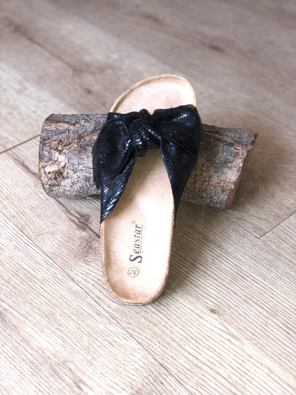 Black Sparkle Bow Sliders