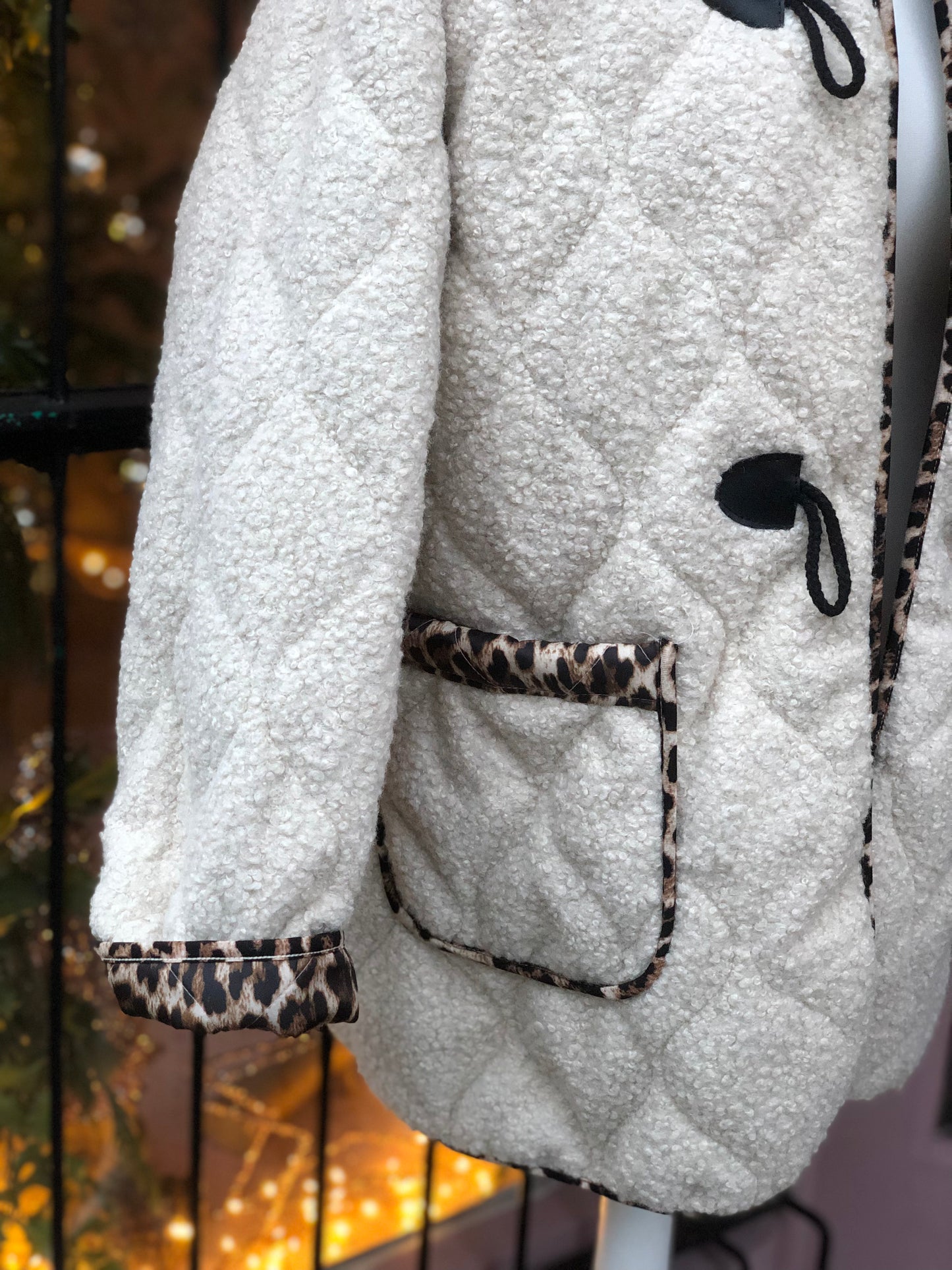 Cream TeddyBear Jacket With Animal Print
