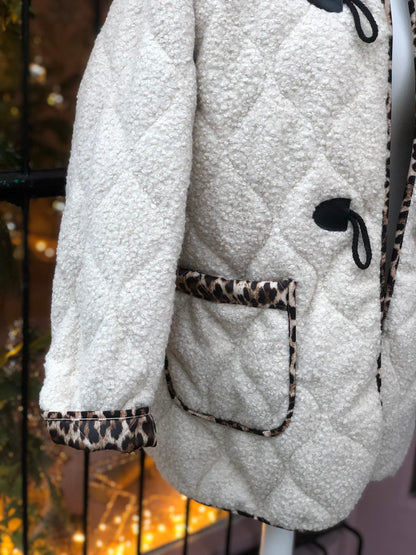 Cream TeddyBear Jacket With Animal Print