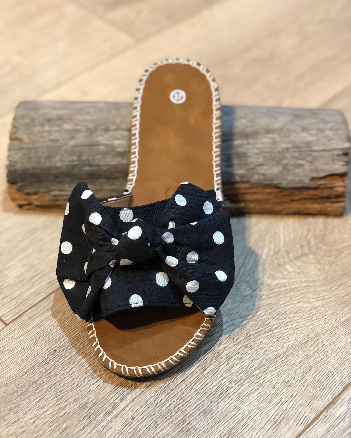 Black / White Polka Dot Sandals